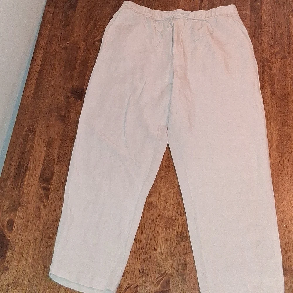 H & M Linen Blend Pull On Cream Drawstring Pants M